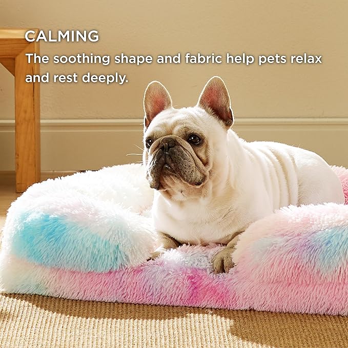 Bedsure Orthopedic Dog Bed Medium Size Dogs - Washable Medium Dog Cat Bed Waterproof, Comfort Pet Couch Sofa with Washable Removable Cover, Pets Bed with Nonskid Bottom, Long Faux Fur-Multi Color, 28"