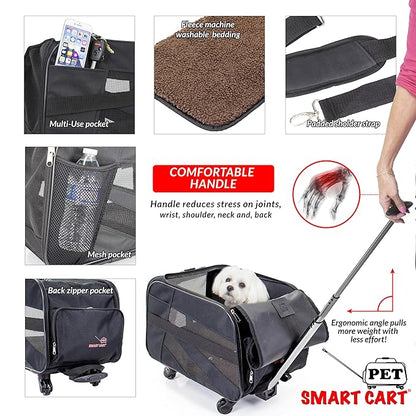 dbest products Pet Smart Cart, Medium, Black, Rolling Carrier with wheels soft sided collapsible Folding Travel Bag, Dog Cat Airline Approved Tote Luggage backpack