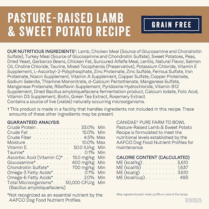 Canidae Pure Farm to Bowl Pasture-Raised Lamb & Sweet Potato, Grain-Free Dry Dog Food, Adult, 22lb
