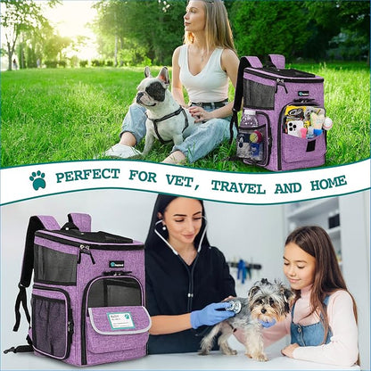 PetAmi Dog Backpack Carrier, Airline Approved Cat Backpacks for Carrying Small Large Cats, Pet Carrier Back Pack, Ventilated Soft Sided for Travel, Hiking, Camping, Max 18 lbs, Purple