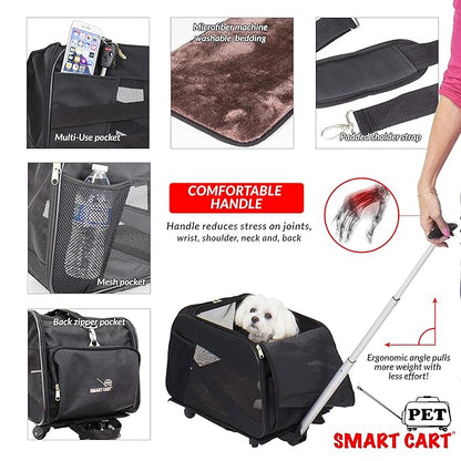 dbest products Smart Cart Pet Carrier with Wheels, Airline Approved Dog and Cat Carrier with Telescoping Handle, 21x12x12in, 24 lb Capacity, Black
