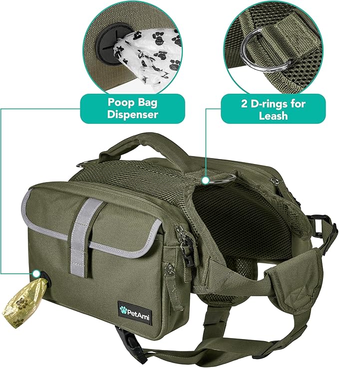 PetAmi Dog Backpack for Medium & Large Dogs, Saddle Bag for Dogs to Wear for Hiking, Pet Backpack Harness Dog Pack with Reflective Side Pockets for Walking Running.