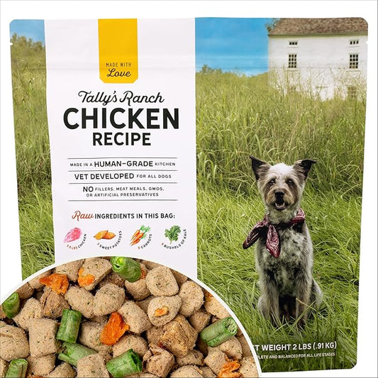 Tally's Ranch Freeze-Dried Raw Dog Food | Complete & Balanced Meal, Topper or Mixer | Real Chicken | High Protein Diet for Picky Eaters | Vet Formulated, Made in USA, Whole Food Ingredients (2lb Bag)