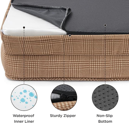 Bedsure Orthopedic Dog Beds Large Sized Dog - Washable Large Dog Cat Bed Waterproof, Comfort Dogs Couch Sofa with Washable Removable Cover, Pet Bed with Nonskid Bottom, Plaid-Brown, 35"