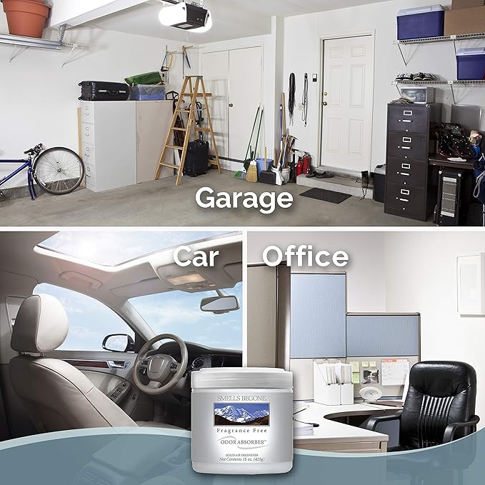 SMELLS BEGONE Air Freshener Odor Absorber Gel - 15 oz, Pack of 2 - Absorbs and Eliminates Odor in Pet Areas, Bathrooms, Cars, & Boats - Made with Essential Oils - Fragrance Free