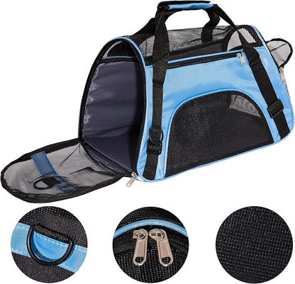 Pet Carrier Cat Cattier Soft-Sided Carriers for Small Medium Cats Dogs Puppies Pet Carrier Airline Approved Cat Dog Pet Travel Carrier (Medium, Blue)