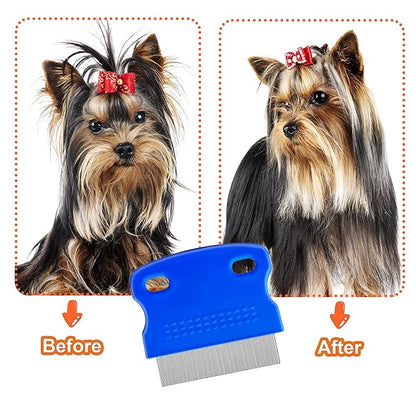 5 Pack Flea Lice Comb,Stainless Steel Dog Cat Grooming Combs With Rounded Teeth,Double-Sided Tear Stain Remover,Dematting Comb For Dogs Cats Ideal For All Types Of Small, Medium, Large Pets