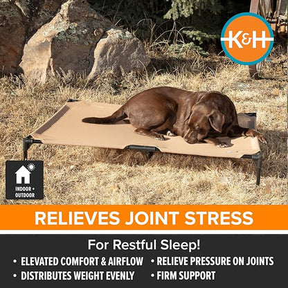 K&H Pet Products Outdoor Elevated Dog Cot, Cooling Raised Bed with Waterproof Breathable Mesh for Large Dogs, Portable Place Bed with Heavy-Duty Metal Frame, Oversized Hammock Style - Jumbo Tan