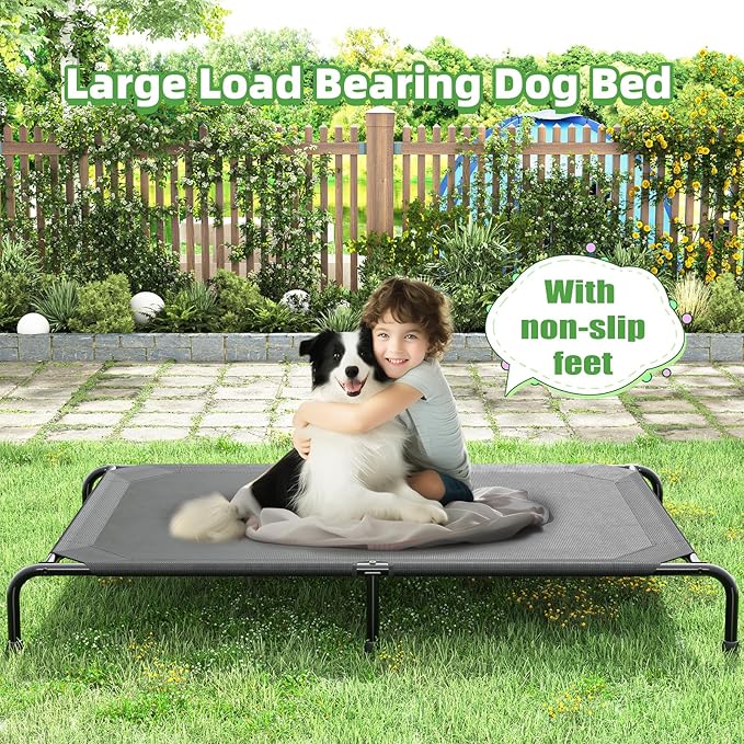 Simple Trending Raised Bed for Extra Large Dog, Waterproof XL Pet Cot, Breathable Big Bed Load 400lb, Black