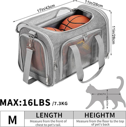 Soft-Sided Cat/Dog/Pet Carrier, Collapsible Pets Travel Carriers for Big Cats/Small Dogs with Shoulder Strap & Removable Mat, Mesh Puppy Carry Bag, Up to 16 Lbs, TSA Airline Approved(Gray)