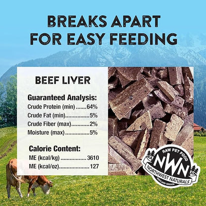 Northwest Naturals Raw Rewards Freeze-Dried Beef Liver Treats for Dogs and Cats - Bite-Sized Pieces - Healthy, 1 Ingredient, Human Grade Pet Food, All Natural, Proudly Made in USA, 10 Oz (Pack of 3)