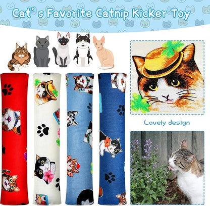 Skylety 4 Pieces Cat Kicker Toys 10 Inch Catnip Cat Toys Interactive Kitten Kick Sticks for with Cute Patterns and Catnip for Bored Indoor Pet