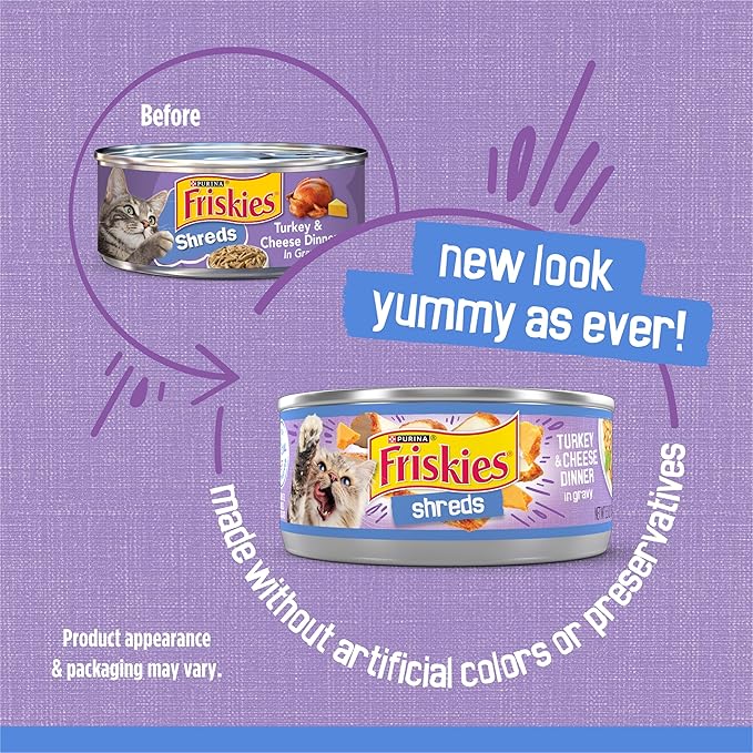 Purina Friskies Shreds Turkey and Cheese Dinner in Gravy High Protein Wet Cat Food - (Pack of 24) 5.5 oz. Cans