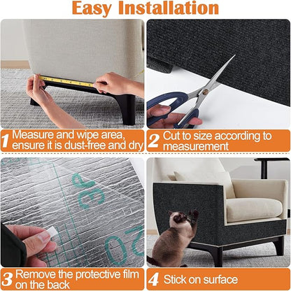 Cat Scratch Furniture Protector - 138" x 17" Trimmable Self-Adhesive Cats Claws Scratch Pads, DIY Cat Climbing Couch Protector for Scratch Post Cat Tree Replacement Indoor (Black)