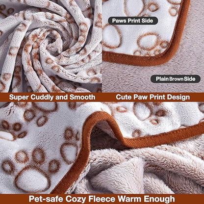 Stuffed Large Brown Premium Soft Dog Blanket, with Flannel Cute Paw Print, 43 * 66 inches, Cat Blanket Maltipoo Puppy Essentials