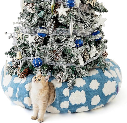 Lesure Cat Tunnel Bed for Indoor Cats - Cute Cat Donut Tunnel Toys for Small Large Cats with Washable Circle Cushion, Round Pet Peekaboo Cave Toy for Kitten/Puppy/Rabbit, Standard Cozy Clouds Blue